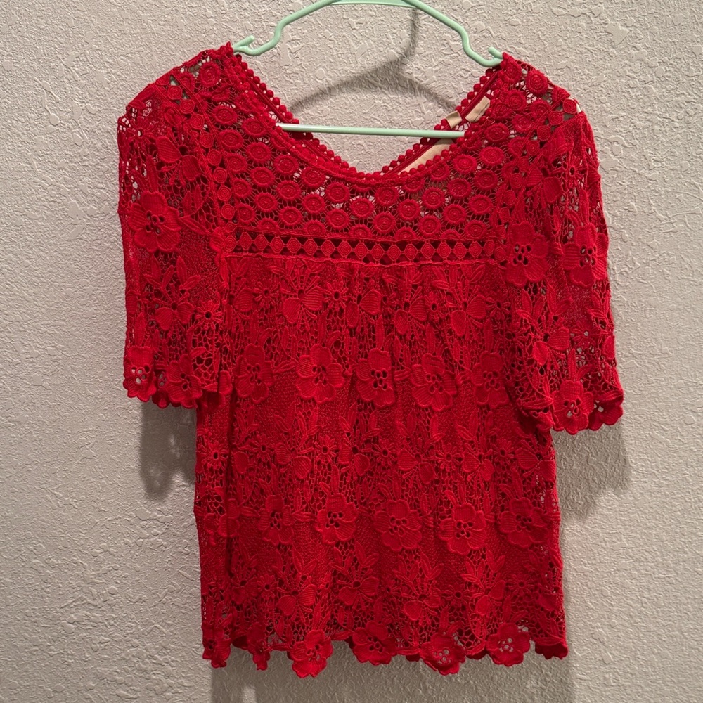 Anthropologie Vibrant Red Lace Blouse
